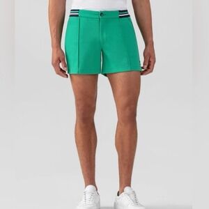 Men's Ron Dorff Tennis Shorts w/ Striped Waist in Grass Green Size L